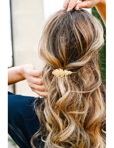 Barrette feuille chêne dorée Silvia - Comptoir Doré