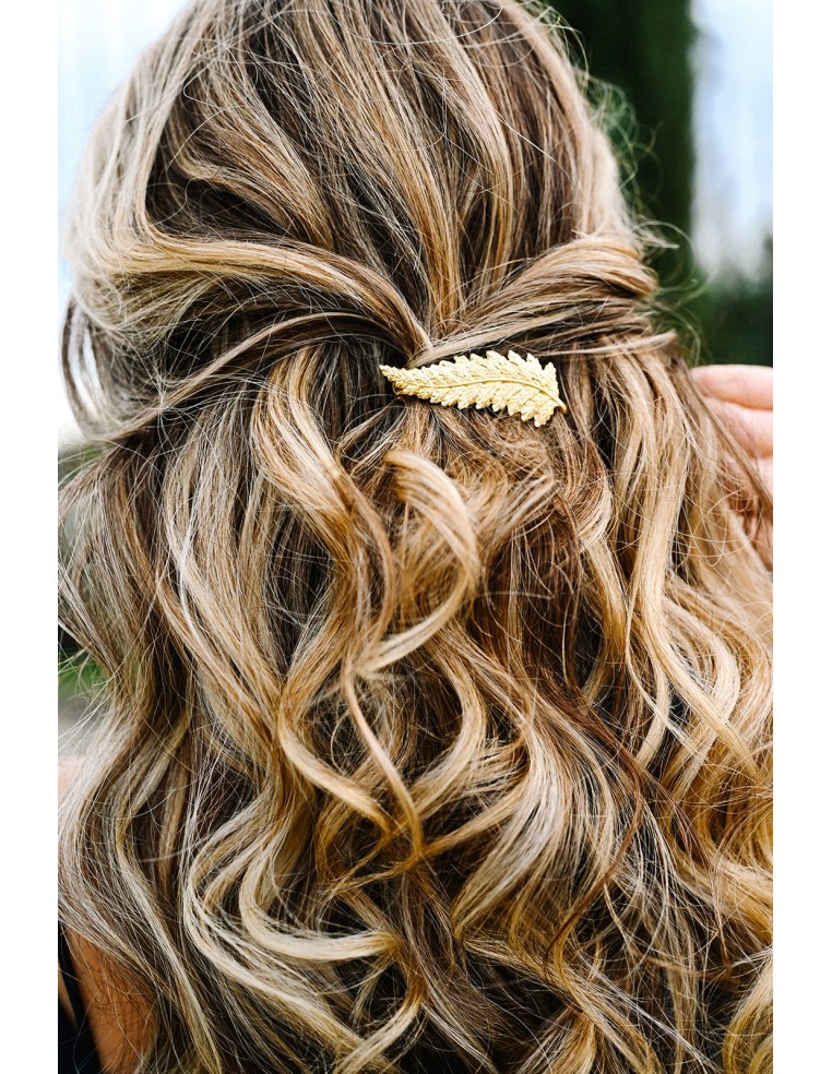 Barrette feuille dorée Tara - Comptoir Doré