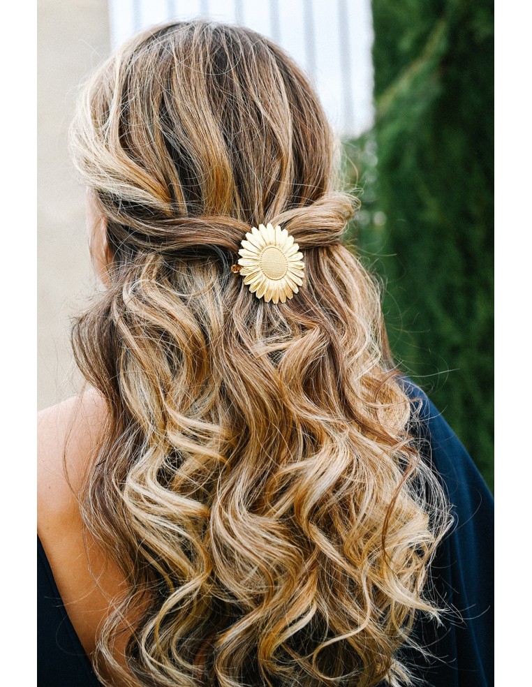 Barrette fleur marguerite dorée Margarita - Comptoir Doré