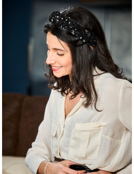 Serre-tête paillettes sequins noirs - L'Otarie Club - Comptoir Doré