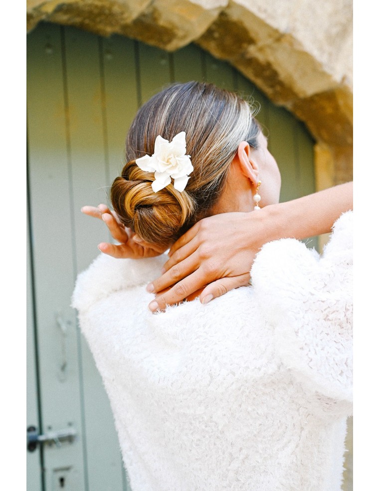 Pic à cheveux fleur blanche Gardenia - L'Atelier de Clotilde - Comptoir Doré