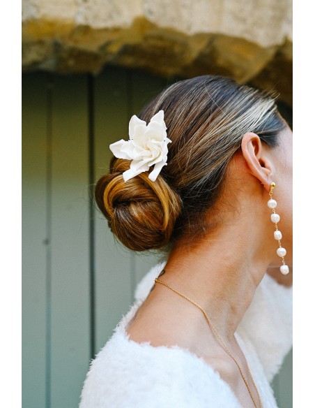 Pic à cheveux fleur blanche Gardenia - L'Atelier de Clotilde - Comptoir Doré