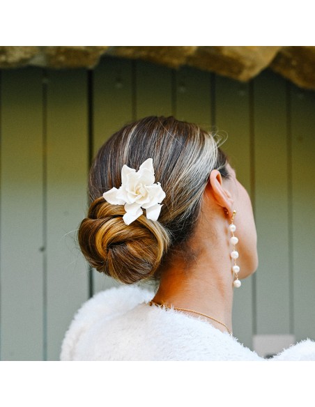 Pic à cheveux fleur blanche Gardenia - L'Atelier de Clotilde - Comptoir Doré