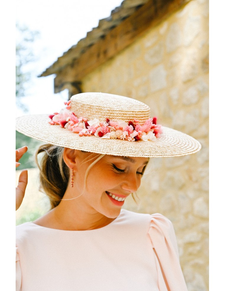 Chapeau de paille fleuri mariage Rosaline - Bellemond - Comptoir Doré