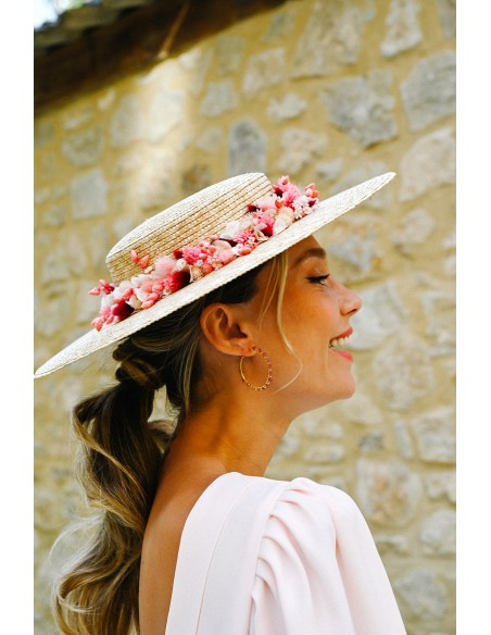 Chapeau de paille fleuri mariage Rosaline - Bellemond - Comptoir Doré
