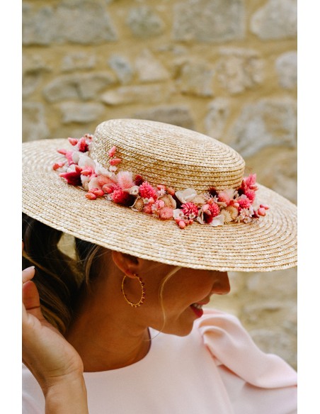 Chapeau de paille fleuri mariage Rosaline - Bellemond - Comptoir Doré