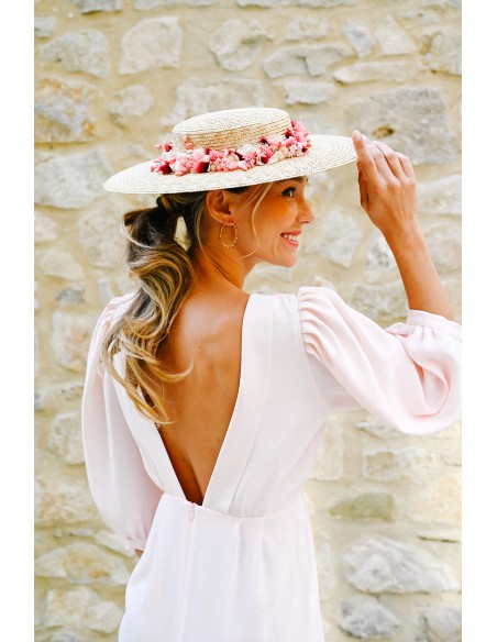 Chapeau de paille fleuri mariage Rosaline - Bellemond - Comptoir Doré