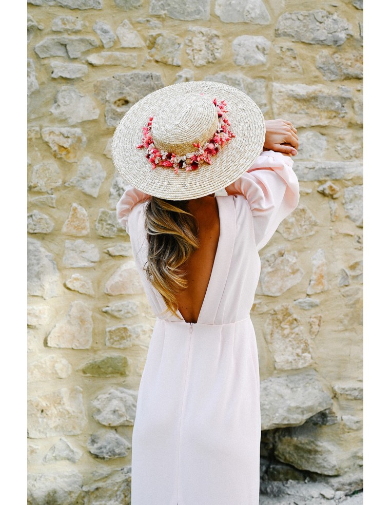 Chapeau de paille fleuri mariage Rosaline - Bellemond - Comptoir Doré