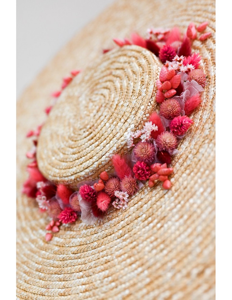 Capeline de paille fleuri mariage Rosaline - Bellemond - Comptoir Doré