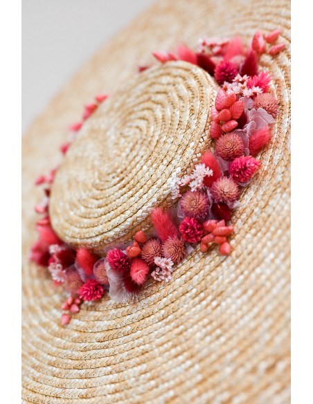 Capeline de paille fleuri mariage Rosaline - Bellemond - Comptoir Doré
