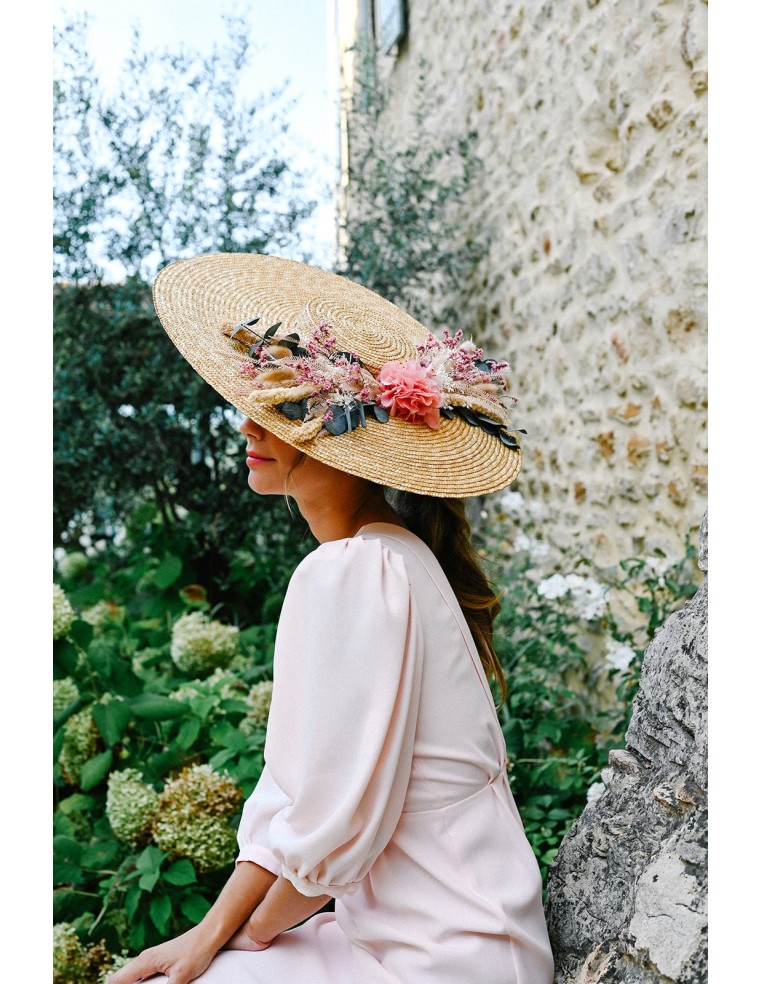 Capeline mariage paille & fleurs séchées - L'Atelier de Clotilde - Comptoir Doré