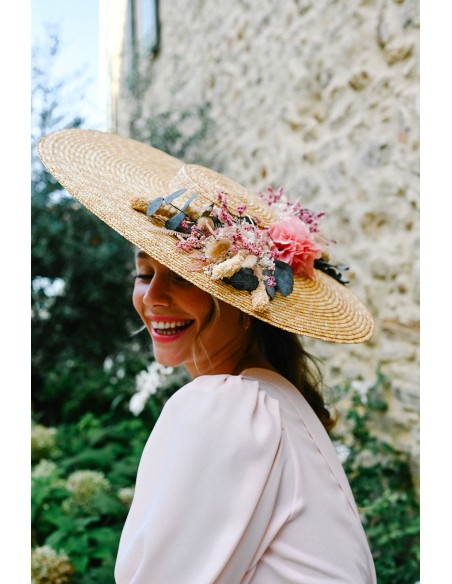 Capeline mariage paille & fleurs séchées - L'Atelier de Clotilde - Comptoir Doré