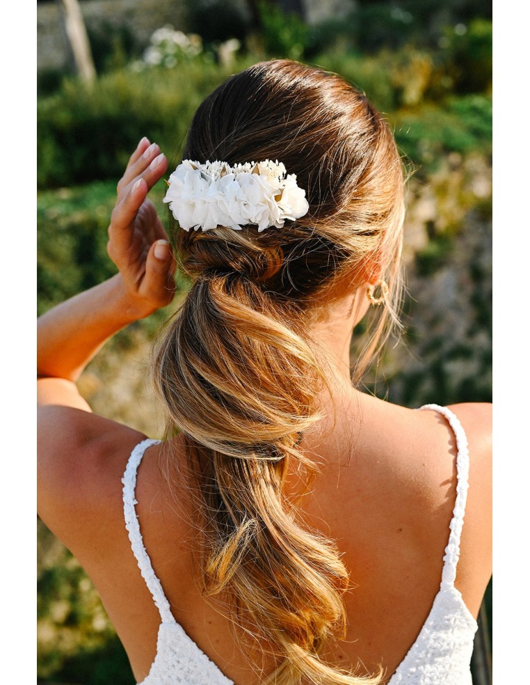 Peigne fleurs séchées blanc et doré - L'Atelier de Clotilde - Comptoir Doré