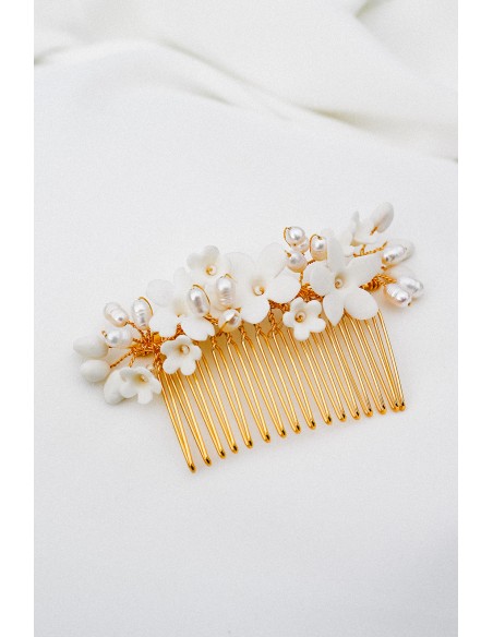 Peigne mariage porcelaine froide - Les perles de la Bastide - Comptoir Doré