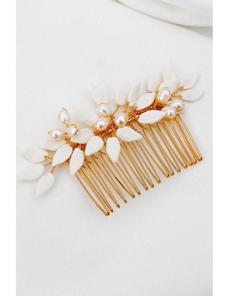 Peigne mariée porcelaine froide - Les Perles de la Bastide - Comptoir Doré