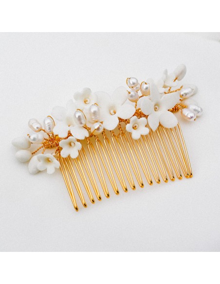 Peigne mariage porcelaine froide - Les perles de la Bastide - Comptoir Doré