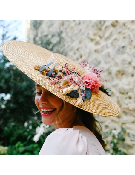 Capeline mariage paille & fleurs séchées - L'Atelier de Clotilde - Comptoir Doré