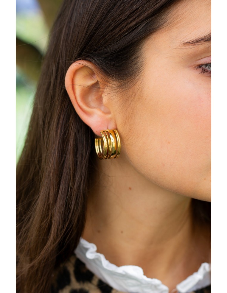 Boucles d'oreilles créoles épaisses dorées - Comptoir Doré