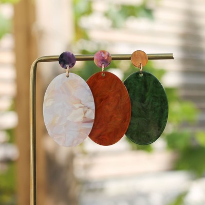 Boucles D'oreilles Percées Vintage Couleur Or Beige Ambre Cristal - Modèle 2297 - État Impeccable