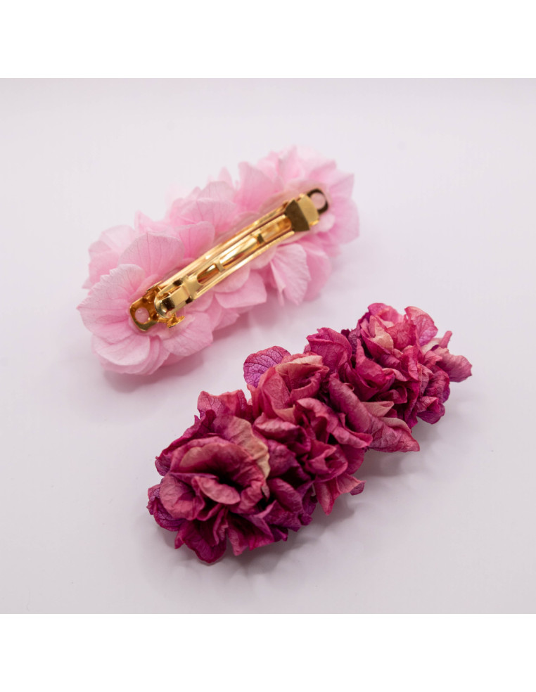 Barrette fleurs stabilisées Jacquie - hortensias - BFlower - Comptoir Doré