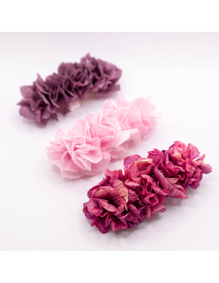 Barrette fleurs stabilisées Jacquie - hortensias - BFlower - Comptoir Doré