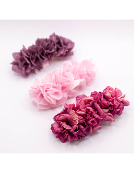 Barrette fleurs stabilisées Jacquie - hortensias - BFlower - Comptoir Doré