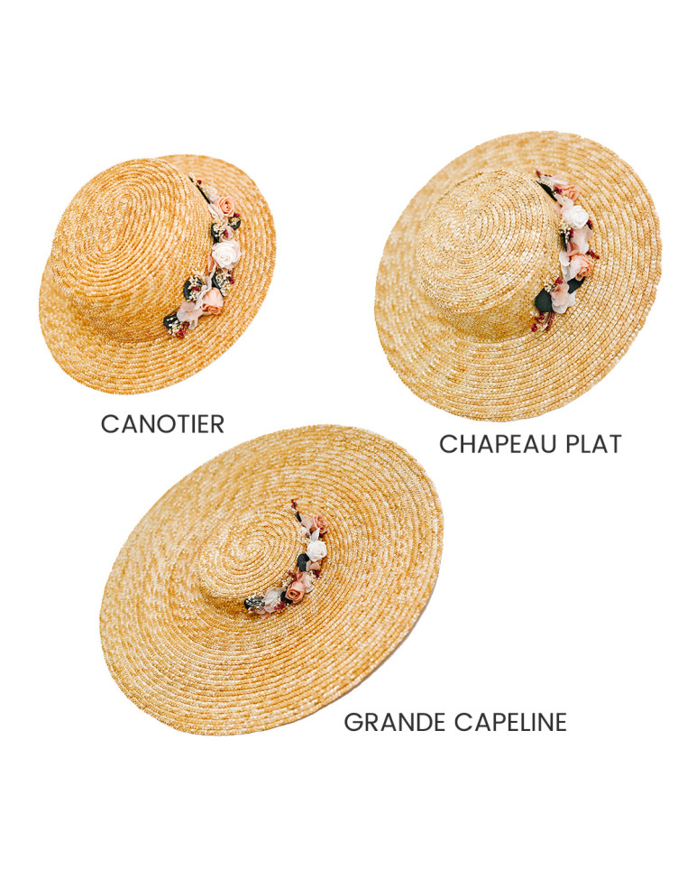 Capeline mariage paille & fleurs séchées - L'Atelier de Clotilde - Comptoir Doré