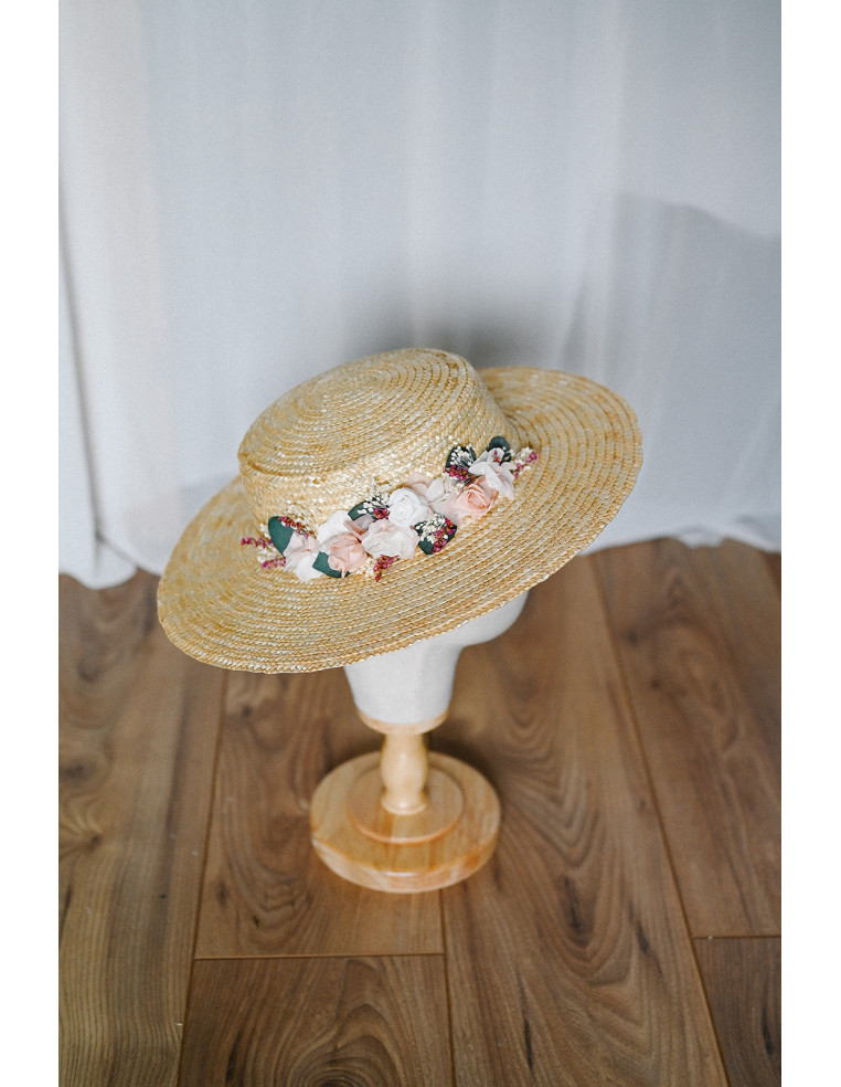 Capeline mariage paille & fleurs séchées - L'Atelier de Clotilde - Comptoir Doré