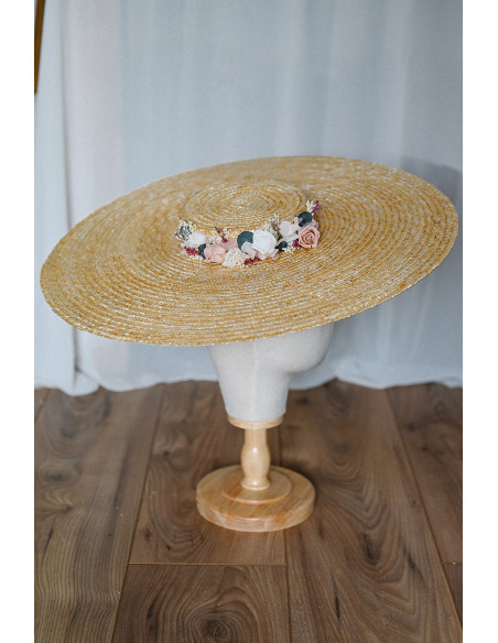 Capeline mariage paille & fleurs séchées - L'Atelier de Clotilde - Comptoir Doré