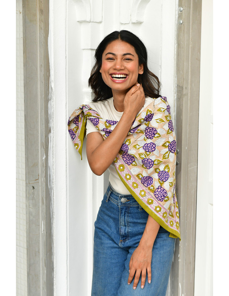 Foulard blockprint indien vert et violet - Byzantine APW - Comptoir Doré