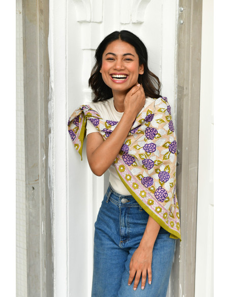 Foulard blockprint indien vert et violet - Byzantine APW - Comptoir Doré