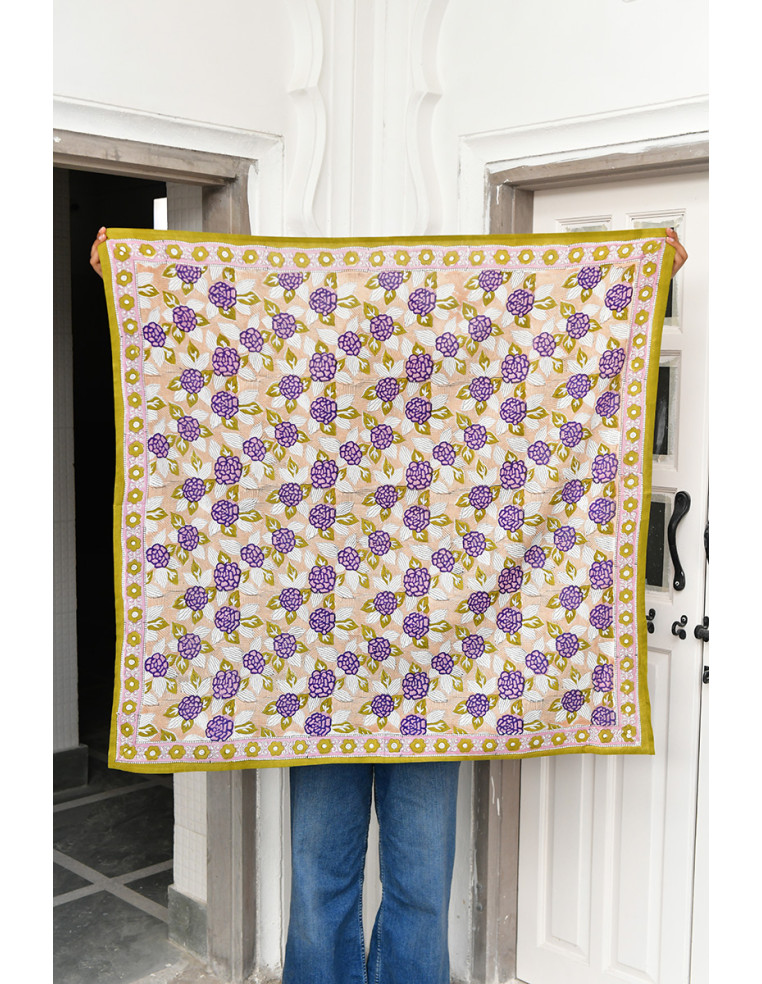 Foulard blockprint indien vert et violet - Byzantine APW - Comptoir Doré