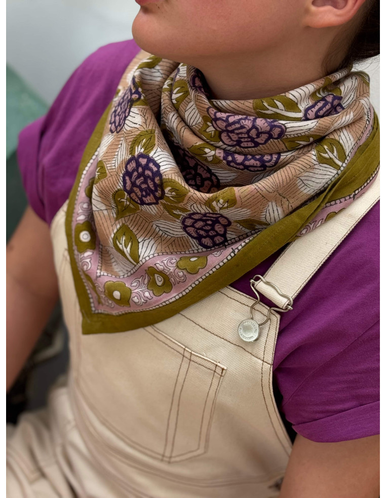 Foulard blockprint indien vert et violet - Byzantine APW - Comptoir Doré