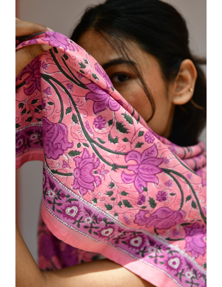 Foulard blockprint indien rose - Byzantine APW - Comptoir Doré