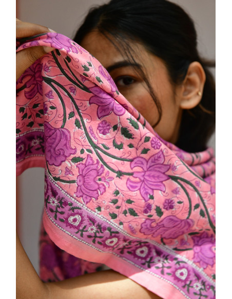 Foulard blockprint indien rose - Byzantine APW - Comptoir Doré