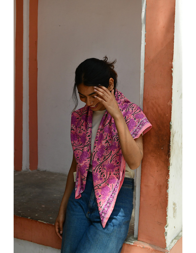 Foulard blockprint indien rose - Byzantine APW - Comptoir Doré