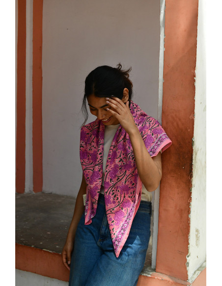 Foulard blockprint indien rose - Byzantine APW - Comptoir Doré