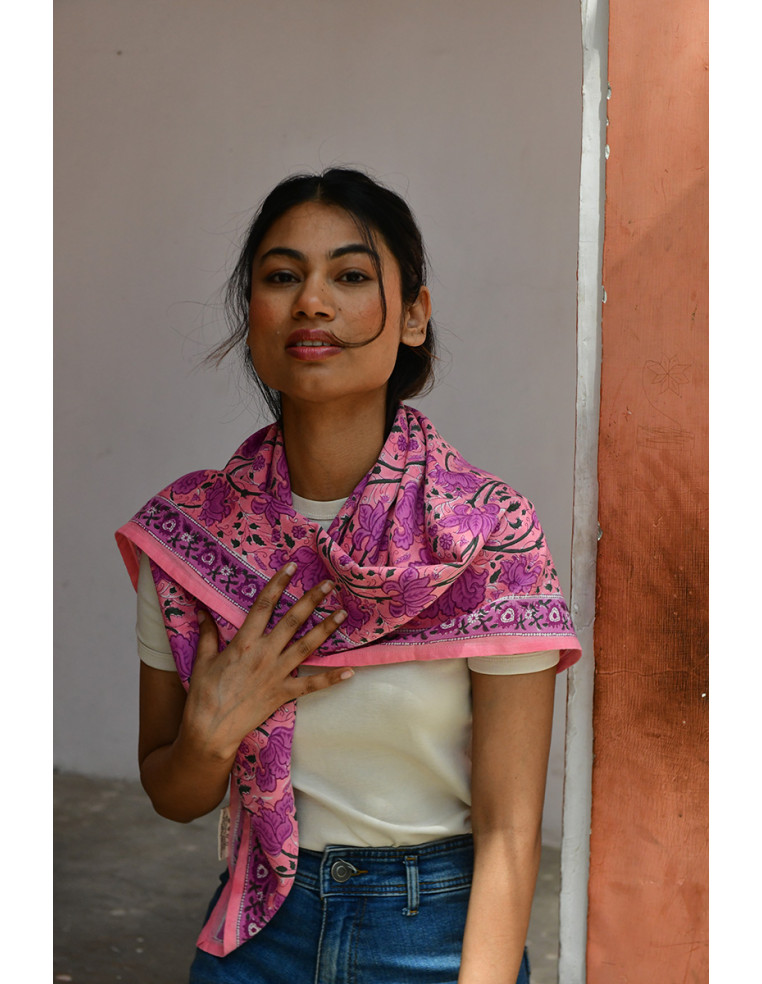 Foulard blockprint indien rose - Byzantine APW - Comptoir Doré