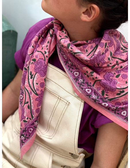 Foulard blockprint indien rose - Byzantine APW - Comptoir Doré
