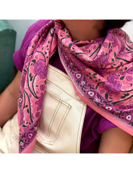 Foulard blockprint indien rose - Byzantine APW - Comptoir Doré