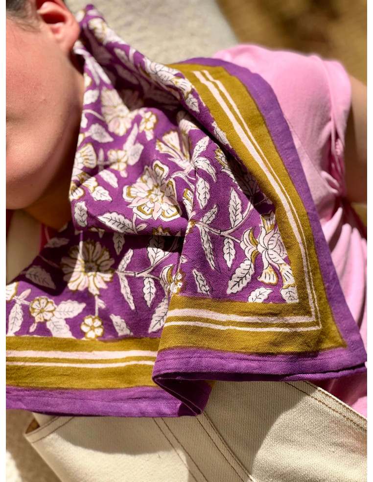 Foulard blockprint indien violet - Byzantine APW - Comptoir Doré