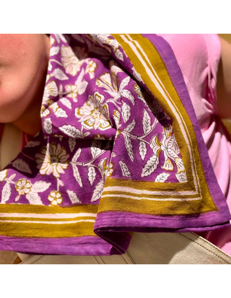 Foulard blockprint indien violet - Byzantine APW - Comptoir Doré