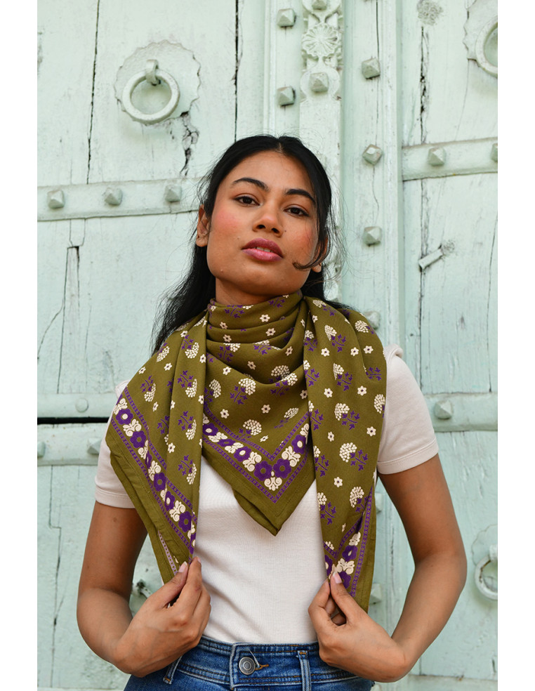 Foulard blockprint indien kaki - Byzantine APW - Comptoir Doré