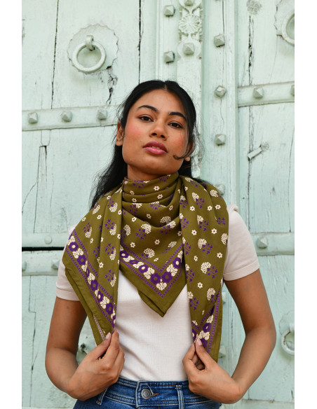 Foulard blockprint indien kaki - Byzantine APW - Comptoir Doré