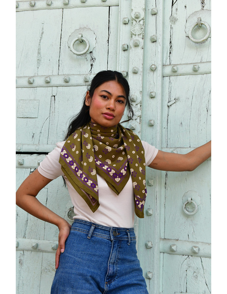 Foulard blockprint indien kaki - Byzantine APW - Comptoir Doré