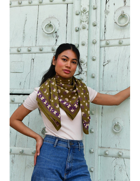 Foulard blockprint indien kaki - Byzantine APW - Comptoir Doré