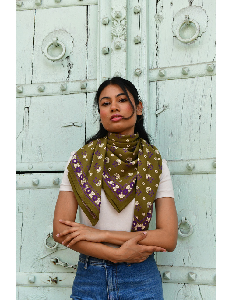 Foulard blockprint indien kaki - Byzantine APW - Comptoir Doré