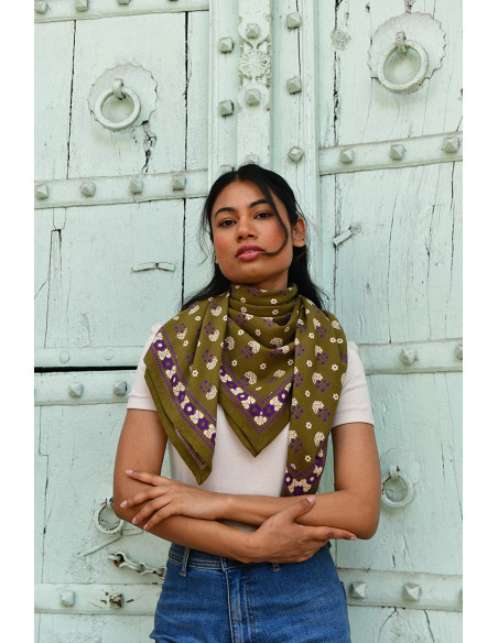 Foulard blockprint indien kaki - Byzantine APW - Comptoir Doré