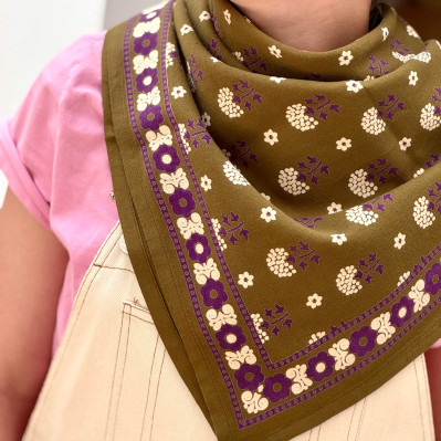 Foulard blockprint indien kaki - Byzantine APW - Comptoir Doré