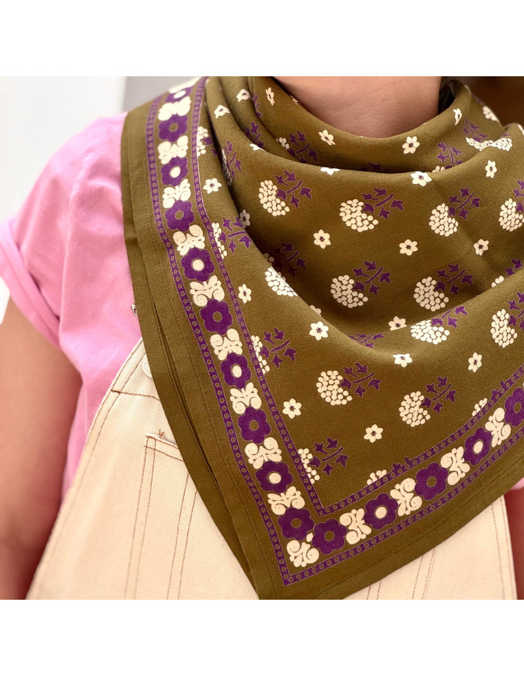 Foulard blockprint indien kaki - Byzantine APW - Comptoir Doré